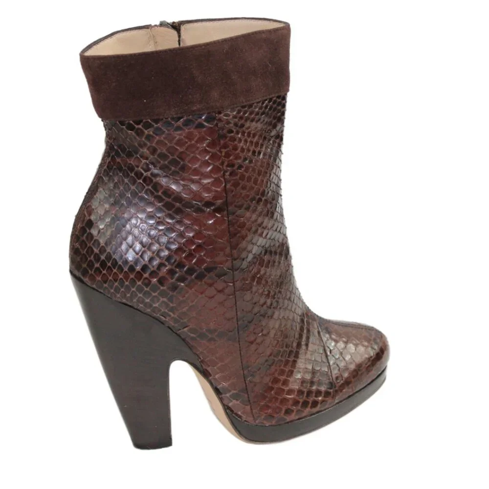 Dolce & Gabbana Brown Exotic Python Leather Suede Cuff Low-Calf Boot, Size 36.5 - Picture 5 of 10